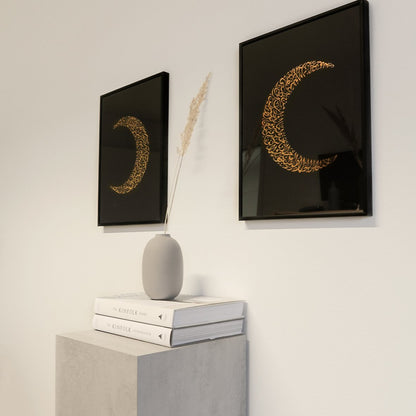 Crescent Moon Ayath Al Kursi , Gold Foil on black