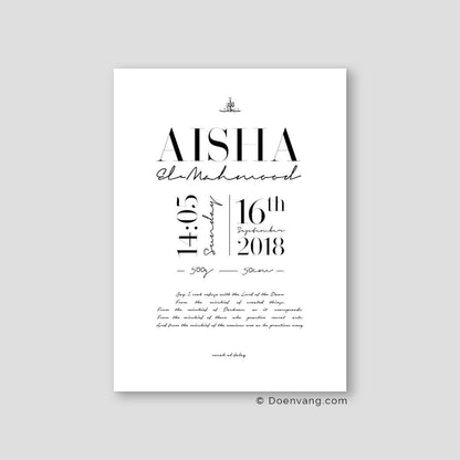Personalised Birth Poster, Black and White