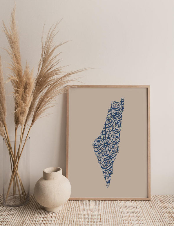 Calligraphy Palestine, Beige / Blue - Doenvang