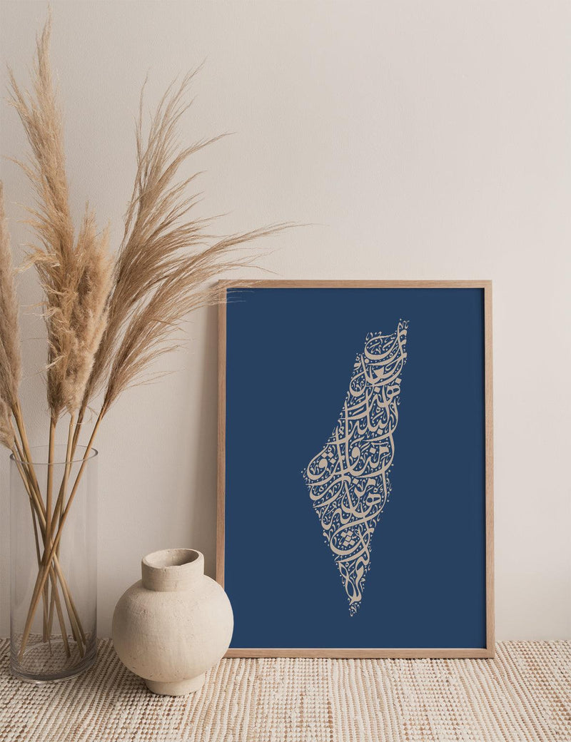 Calligraphy Palestine, Blue / Beige - Doenvang