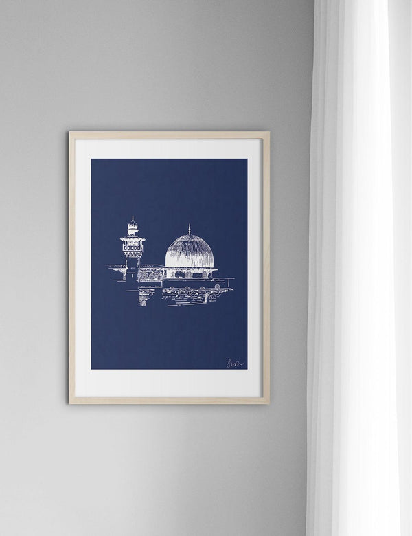 Handmade Al Aqsa, Jerusalem, White and Blue - Doenvang