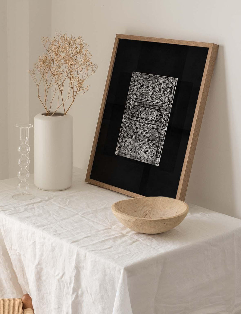 Kaaba Door Mecca, White on Black Textured - Doenvang