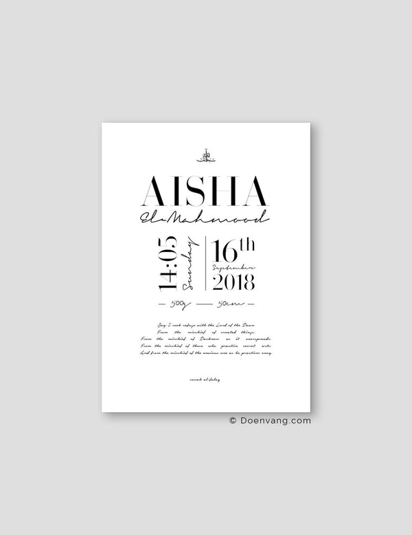 Personalised Birth Poster, Black and White - Doenvang
