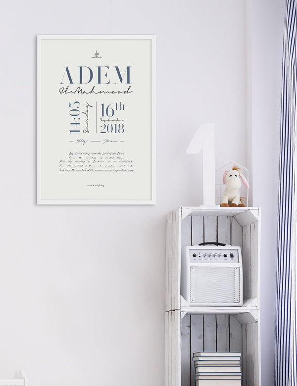 Personalised Birth Poster, Blue - Doenvang